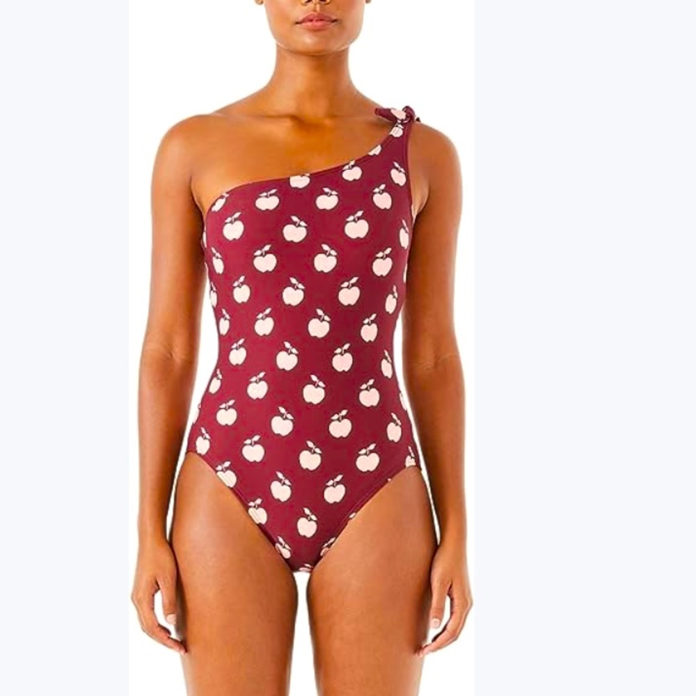 Kate Spade one shoulder swimsuit in apple print